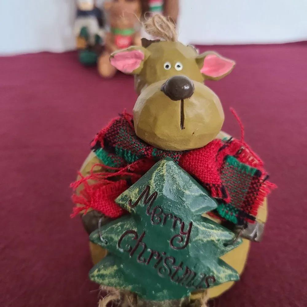Vintage Christmas Animals Ornaments and Stocking Hanger Bundle Nine Items Lot
